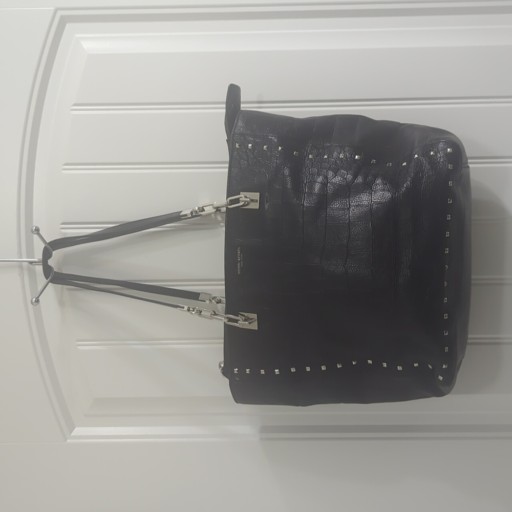 henri bendel Black Studded Croc-Embossed Leather Tote